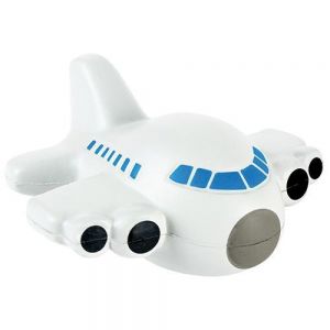 Figura antiestrés en forma de avión, fabricada en poliuretano.