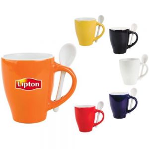 TAZA BICOLOR C/CUCHARA 12 OZ LONDON Taza bicolor con cuchara. CAP. 12 OZ. Presentación: caja individual.