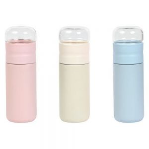 TERMO DE ACERO INOXIDABLE DOBLE PARED CON TAZA DE VIDRIO DE BOROSILICATO. 320ML