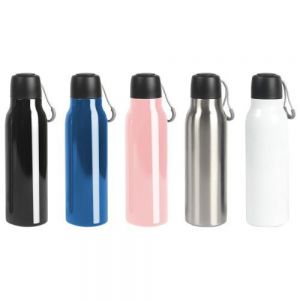 TERMO DOBLE PARED DE ACERO INOXIDABLE CON TAPA DE PLASTICO Y CORREA CAPACIDAD 500ML