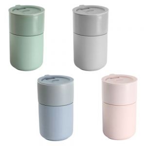 VASO DE CERAMICA CON MANGA DE SILICON Y TAPA DE PLASTICO. CAPACIDAD 360ML